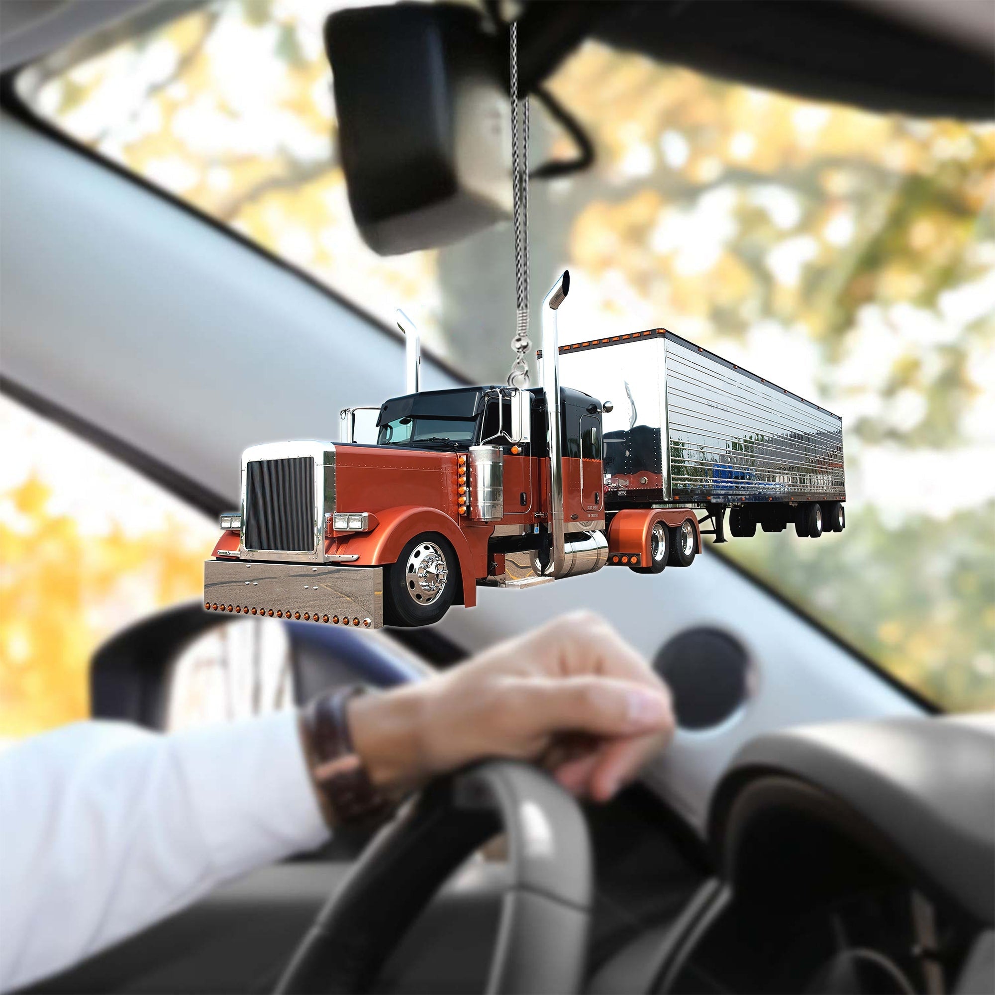 3D All Over Print Orange Truck Car Hanging Ornament Gifts For Truck Lovers